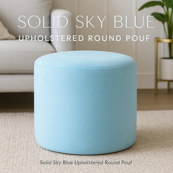 compare product Solid Sky Blue Upholstered Round Pouf For Home Decor